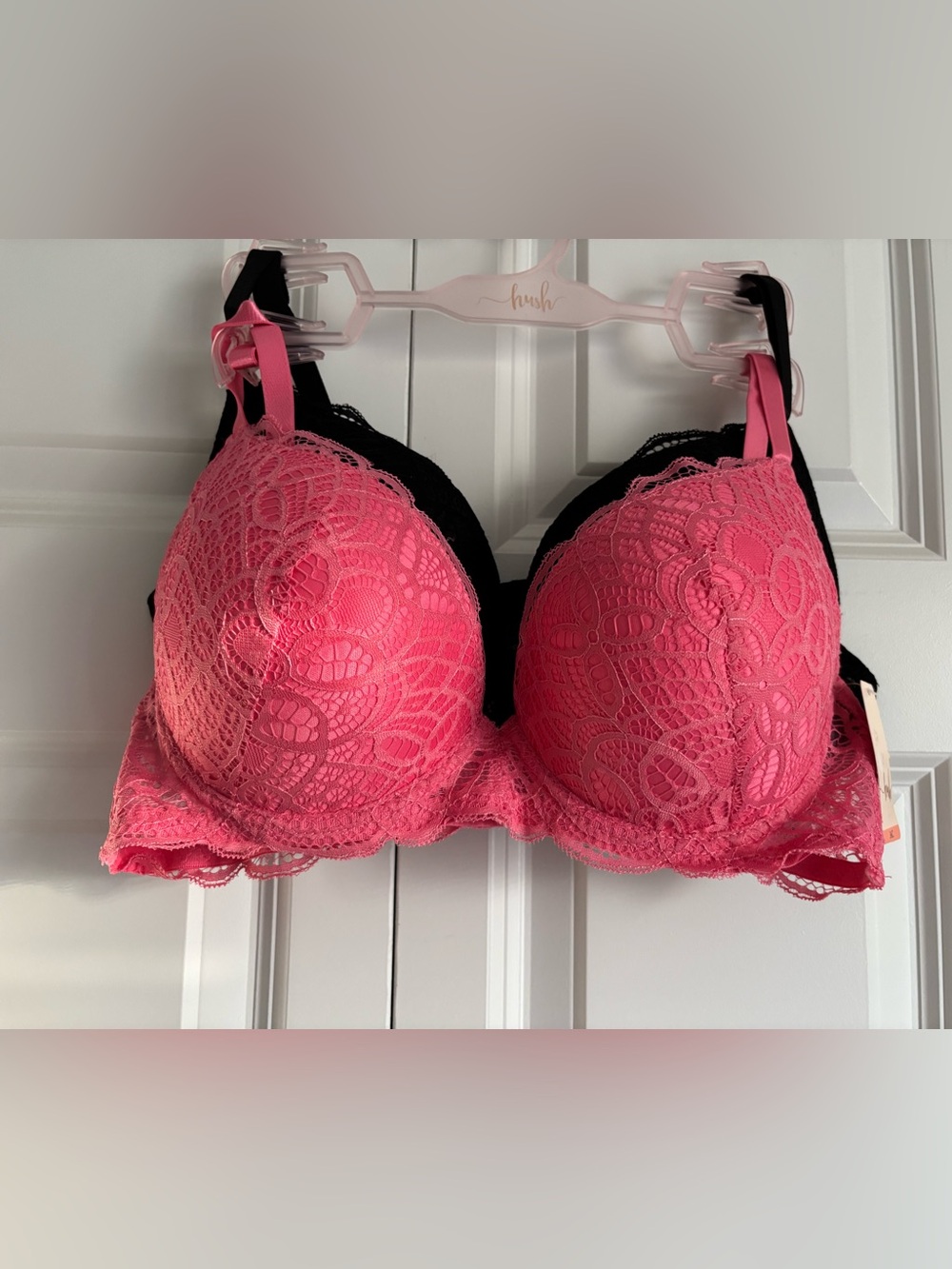 Hush Lace Push-Up Bra in Pink with Black Backing